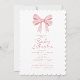 Elegant Rosa Bow Baby Shower Girly Gingham Check Inbjudningar