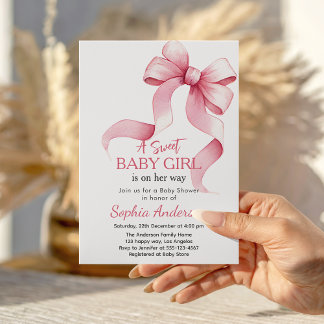 Elegant Rosa Bow Baby Shower-inbjudan för flicka Inbjudningar