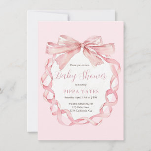 Elegant Rosa Bow Baby Shower-inbjudan, förhandsdis Inbjudningar