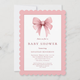 Elegant Rosa Bow Baby Shower Inbjudningar