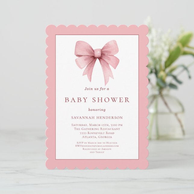 Elegant Rosa Bow Baby Shower Inbjudningar (Stående Fram)