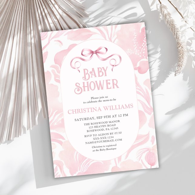 Elegant Rosa Bow Baby Shower Inbjudningar (Skapare uppladdad)