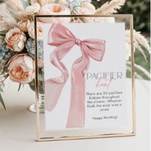 Elegant Rosa Bow Baby Shower Nappar Hunt Poster