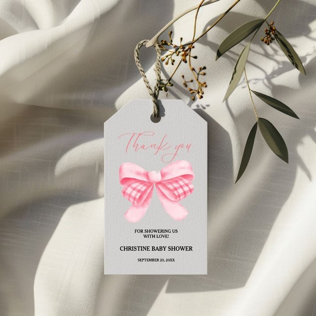Elegant Rosa Bow Baby Shower Presentetikett (Skapare uppladdad)