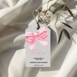 Elegant Rosa Bow Baby Shower Presentetikett
