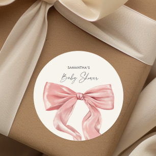 Elegant Rosa Bow Baby Shower Runt Klistermärke
