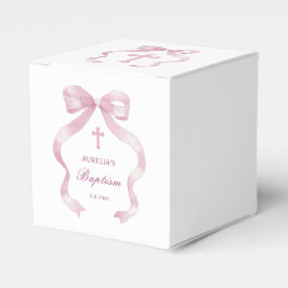 Elegant Rosa Bow Baptism Cube Presentaskar