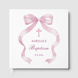 Elegant Rosa Bow Baptism Guest Bok