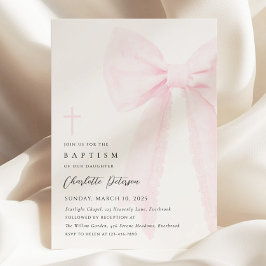 Elegant Rosa Bow Baptism-inbjudan Inbjudningar