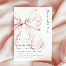 Elegant Rosa Bow Baptism-inbjudan