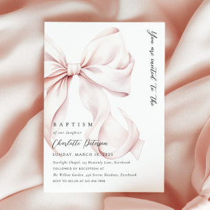 Elegant Rosa Bow Baptism-inbjudan Inbjudningar