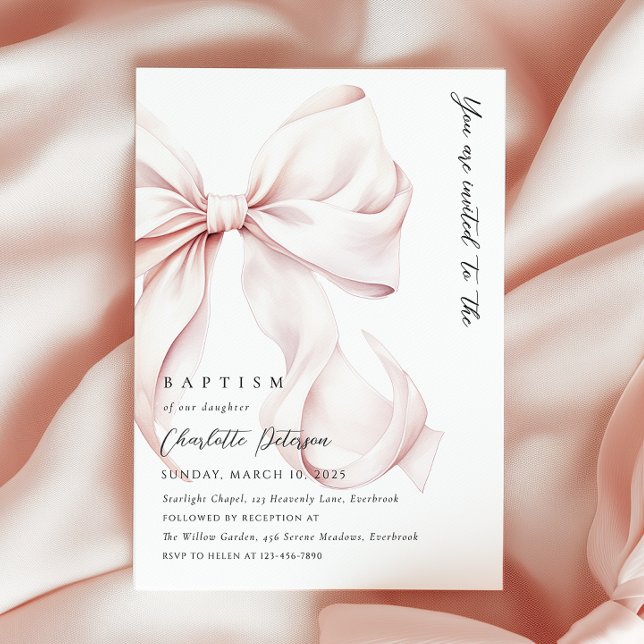 Elegant Rosa Bow Baptism-inbjudan Inbjudningar (Skapare uppladdad)