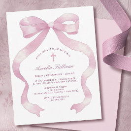 Elegant Rosa Bow Baptism Inbjudningar
