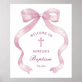 Elegant Rosa Bow Baptism Välkommen Poster