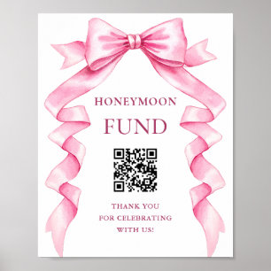 Elegant Rosa Bow Bröllop Honeymoon Fund Sign Poster