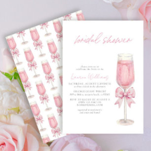 Elegant Rosa Bow Champagne Möhippa Inbjudningar