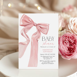 Elegant Rosa Bow Coquette Baby Shower Inbjudningar