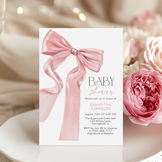 Elegant Rosa Bow Coquette Baby Shower Inbjudningar (Skapare uppladdad)