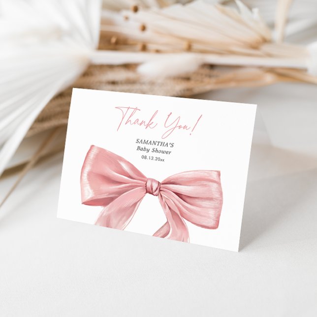 Elegant Rosa Bow Coquette Baby Shower Tack Kort (Skapare uppladdad)
