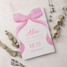 Elegant Rosa Bow Coquette First Birthday Girl