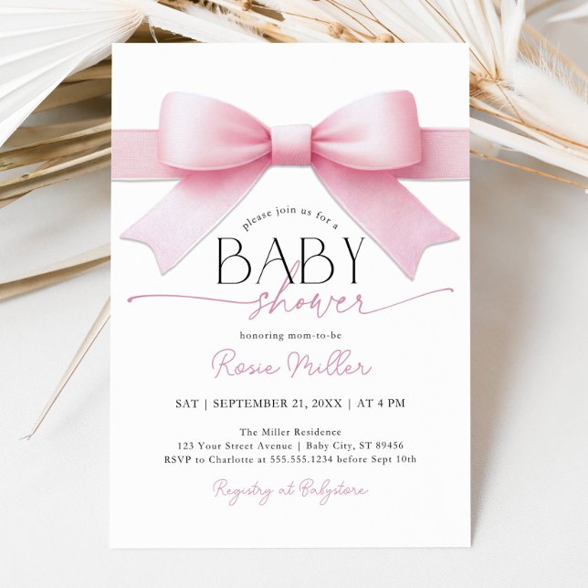 Elegant Rosa Bow Coquette Girl Baby Shower Inbjudningar (Skapare uppladdad)