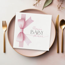 Elegant Rosa Bow Coquette Girl Baby Shower