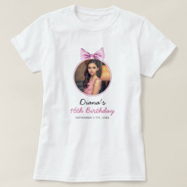 Elegant Rosa Bow Coquette Photo Sweet 16 Birthday T Shirt
