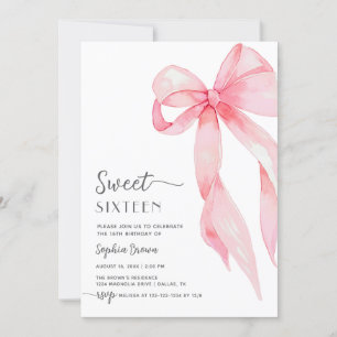 Elegant Rosa Bow Coquette Sweet sixteen Birthday Inbjudningar