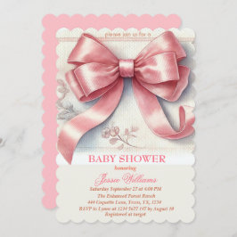 Elegant Rosa Bow Coquette Vintage Girl Baby Shower Inbjudningar