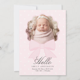 Elegant Rosa Bow Flicka Photo Collage Birth Meddelande