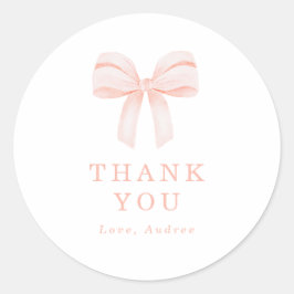 Elegant Rosa Bow Födelsedagsfest Tack Runt Klistermärke