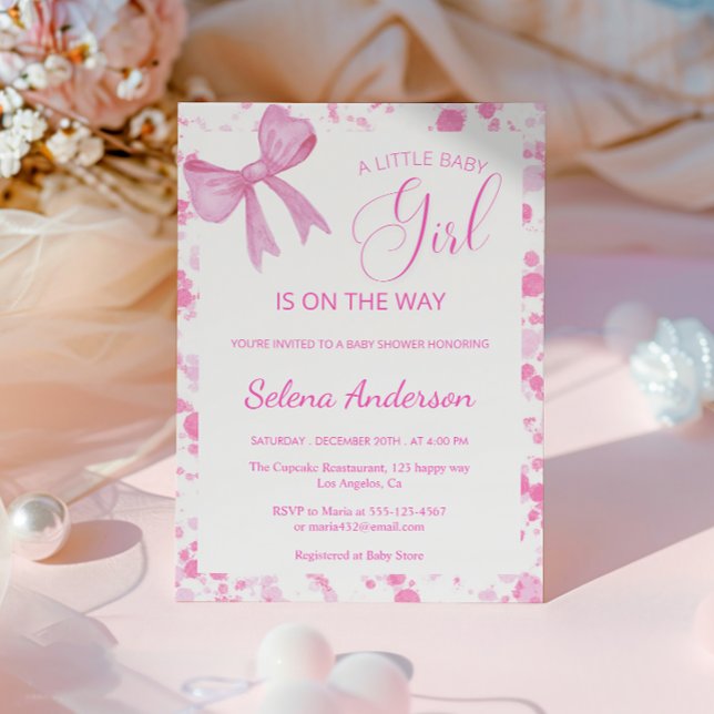 Elegant Rosa Bow Girl Baby Shower-inbjudan Inbjudningar (Skapare uppladdad)