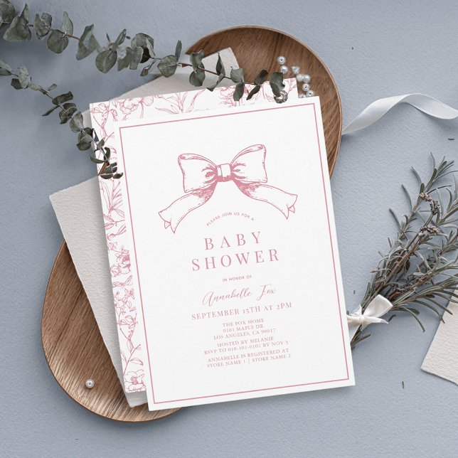 Elegant Rosa Bow Girl Baby Shower Inbjudningar (Skapare uppladdad)