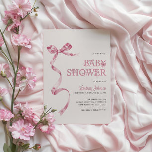 Elegant Rosa Bow Girl Baby Shower Inbjudningar