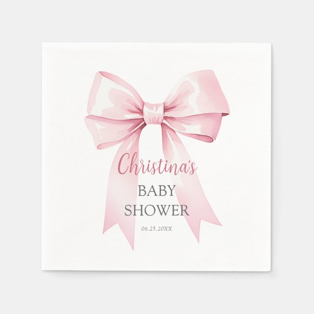 Elegant Rosa Bow Girl Baby Shower Pappersservett (Framsidan)
