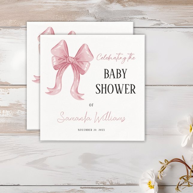 Elegant Rosa Bow Girl Baby Shower Pappersservett (Skapare uppladdad)