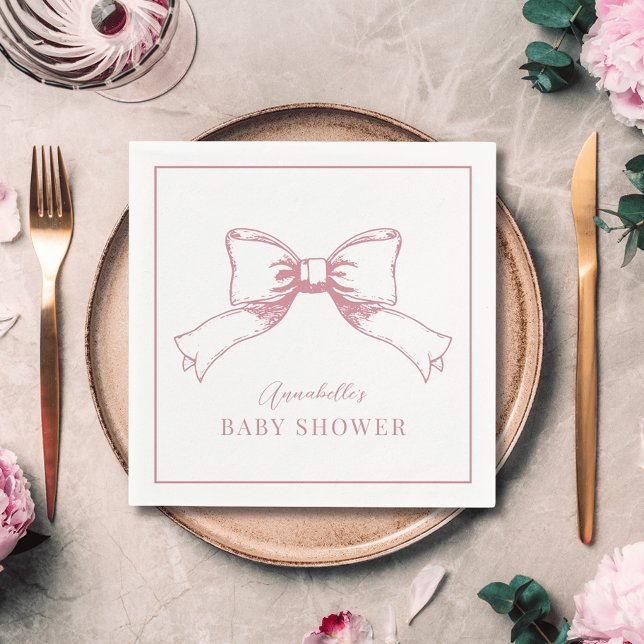 Elegant Rosa Bow Girl Baby Shower Pappersservett (Skapare uppladdad)
