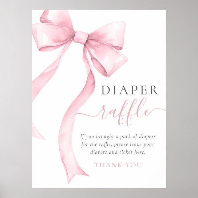 Elegant Rosa Bow Girl Baby Shower Raffle Poster (Framsidan)
