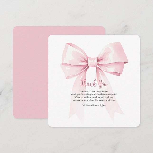 Elegant Rosa Bow Girl Baby Shower Tack för ditt ko (Fram/baksida)