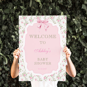 Elegant Rosa Bow Girl Baby Shower Välkommen Poster