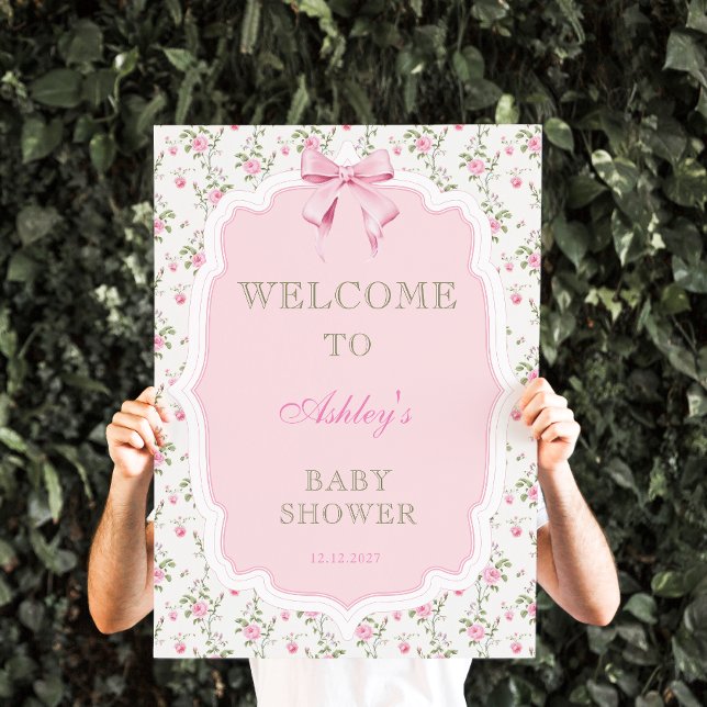 Elegant Rosa Bow Girl Baby Shower Välkommen Poster (Skapare uppladdad)