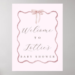 Elegant Rosa Bow Girl Baby Shower Välkomstskylt Poster