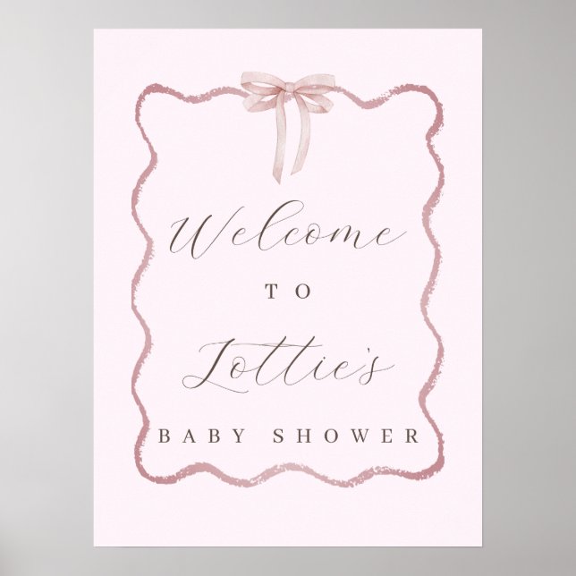 Elegant Rosa Bow Girl Baby Shower Välkomstskylt Poster (Framsidan)