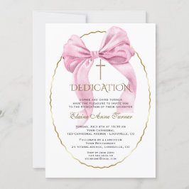Elegant Rosa Bow Guld Girl Dedication Inbjudningar