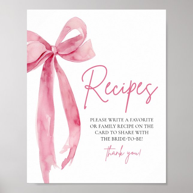 Elegant Rosa Bow Hon Gifter sig Recept Sign Poster (Framsidan)