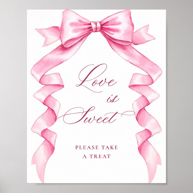 Elegant Rosa Bow Kärlek är Sweet Bröllop Poster (Framsidan)