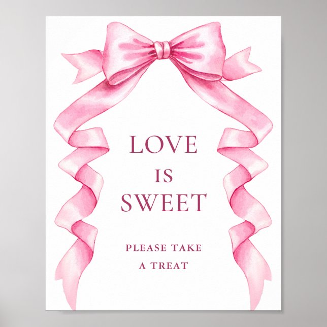 Elegant Rosa Bow Kärlek är Sweet Bröllop Poster (Framsidan)