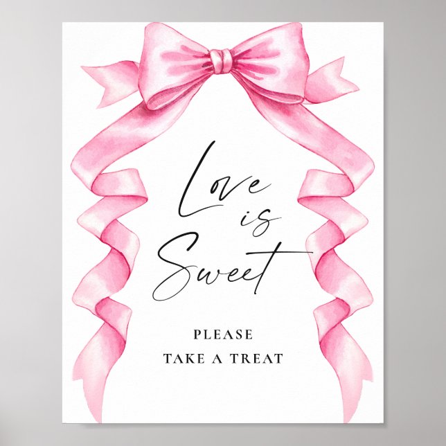 Elegant Rosa Bow Kärlek är Sweet Bröllop Poster (Framsidan)