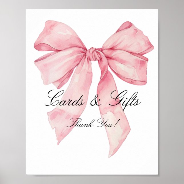 Elegant Rosa Bow-kort och presentkort Poster (Framsidan)