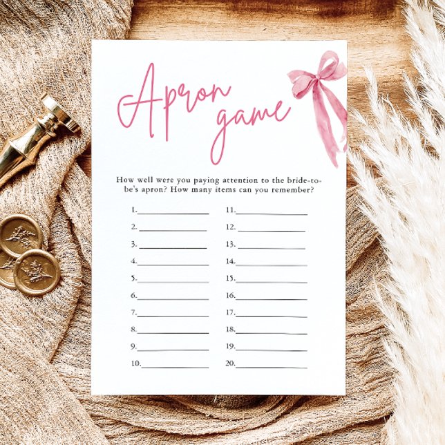 Elegant  Rosa Bow Möhippa Apron Game Inbjudningar (Elegant Blush Pink Bow Bridal Shower Apron Game)